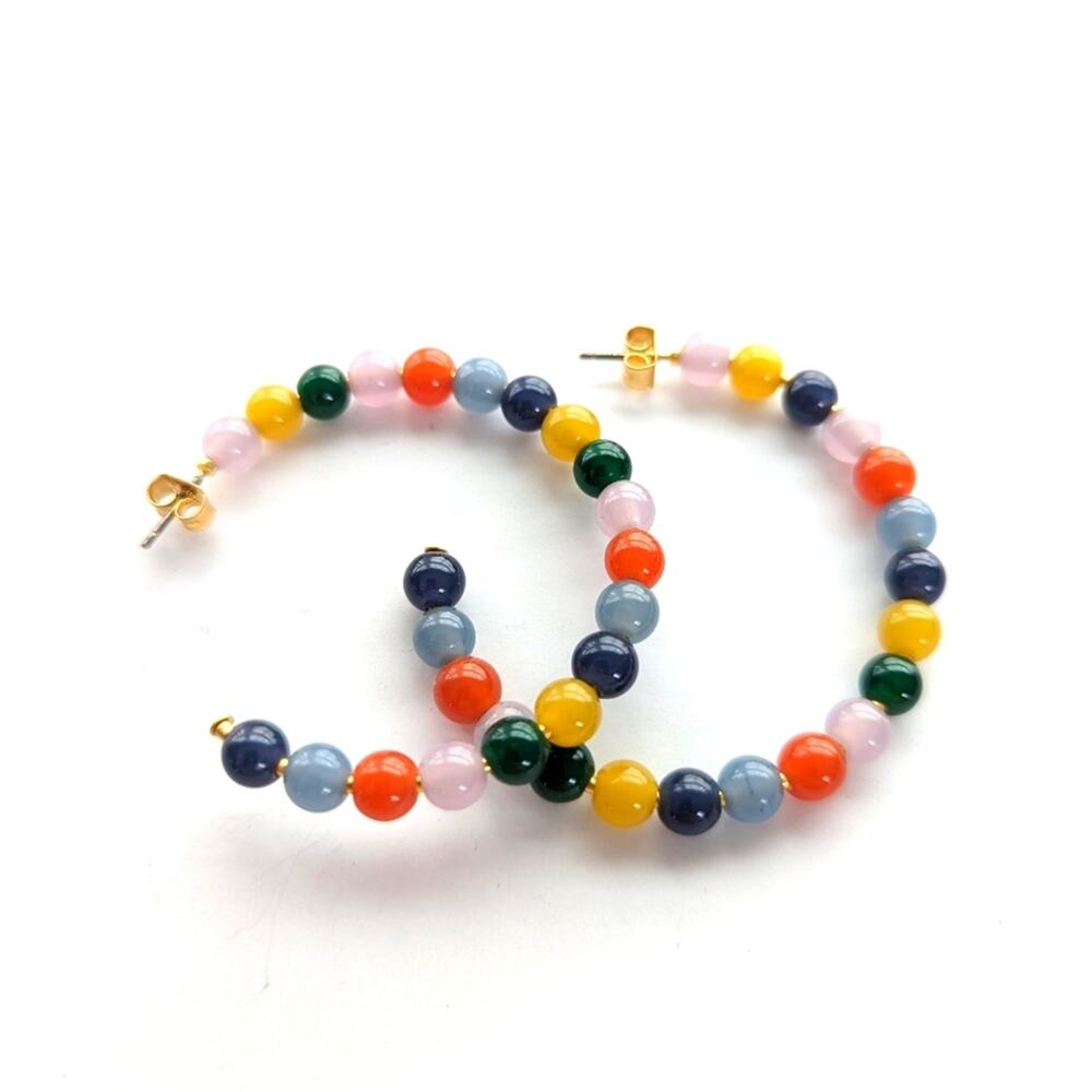 Boho Festival Style Brightly Beaded Hoop Stud Pierced Vacation Resort Earrings